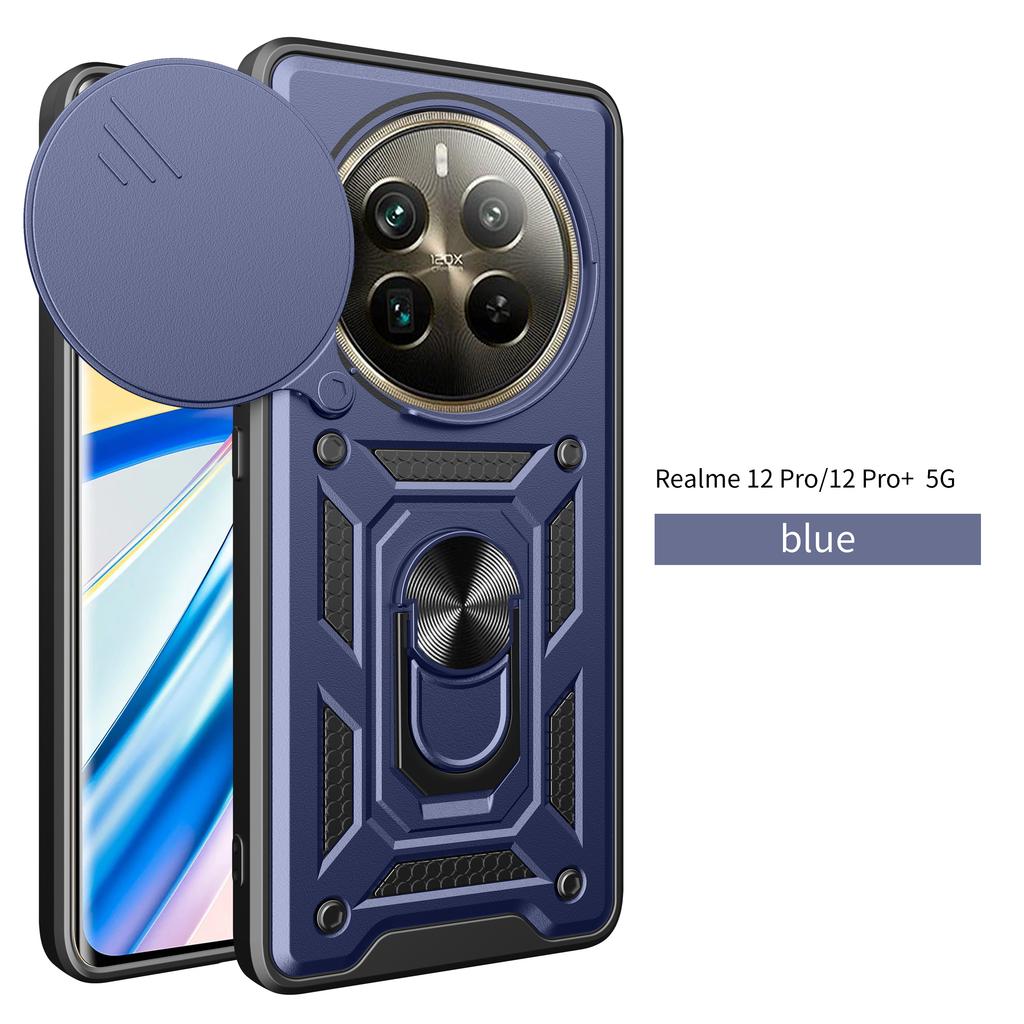 For Realme 12 5G Case Realme 12 Plus Cover Realme 12 Pro + Magnetic Ring Holder Armor Phone Case Slide Camera Protect Back Cover