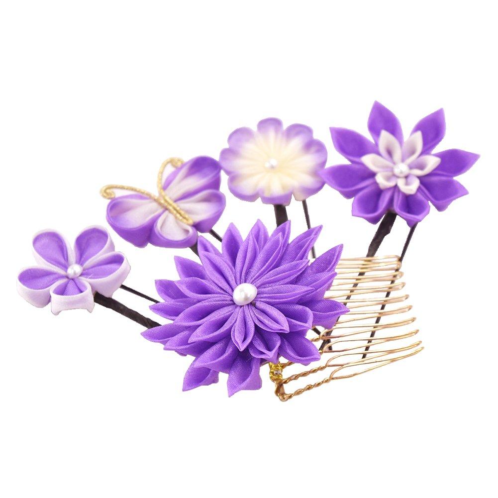 

Японское украшение для волос Церемония совершеннолетия Фурисодэ Натуральный шелк Цумами Канзаши Набор из 5 предметов 68 Меч Цумами Бабочка Цветок Гребень Шпилька Фиолетовый фиолетовый