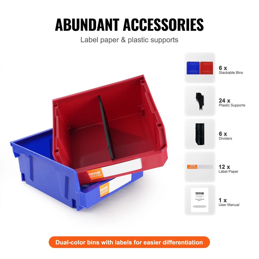 SucceBuy 6/12/24pcs Garage Storage Bin Hanging Stackable Wall Mounted Organizer Bin Stacking Containers for Closet KitchenOffice