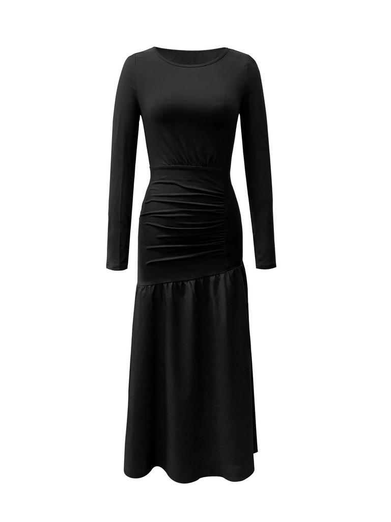 European & American Women's One-Shoulder Sexy Ruched A-Line Dress - Autumn/Winter 2024 Collection