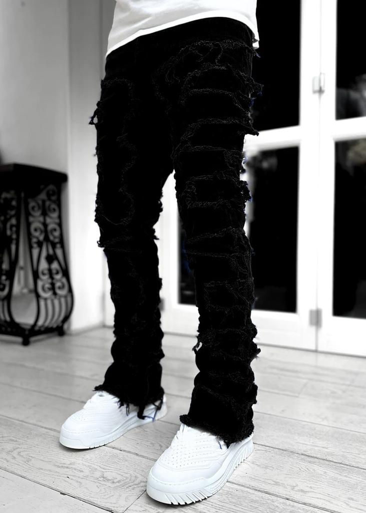 Jeans Uomo Fit Stacked Strappati Slim Fit Patch Usurati Distrutti Dritti Denim Pantaloni Hip Hop Trap Streetwear Pantaloni Abbigliamento