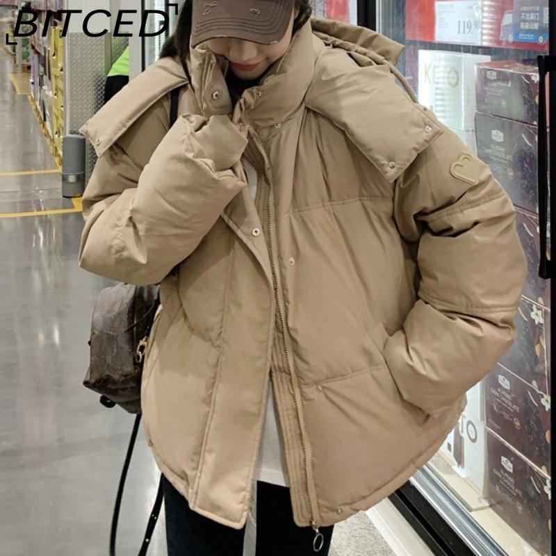 BITCED New Style Women's Winter Short-Length Hooded Puffer Jacket with Design-Forward Thickened Fleece Lining