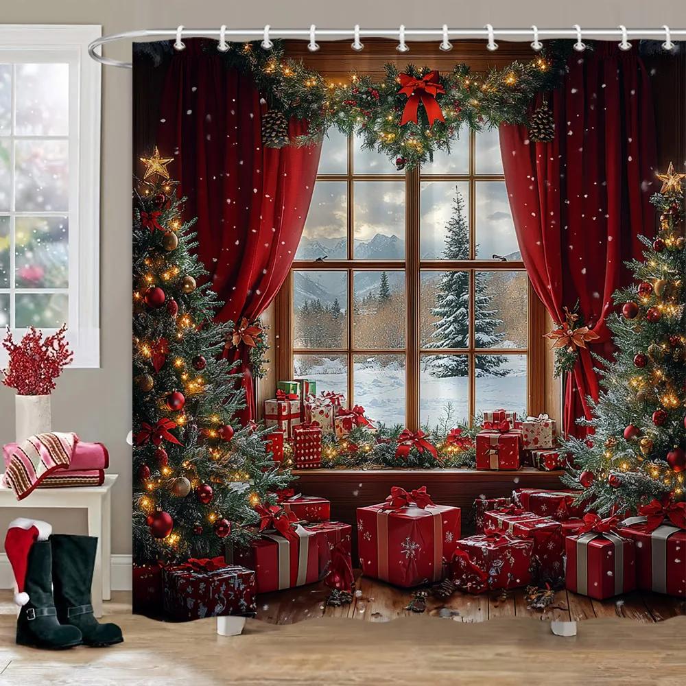 Decor de Crăciun Perdea de Duș Scenă de Iarnă cu Zăpadă Brad de Crăciun Cadouri de Crăciun Perdele de Duș din Poliester Decor Baie