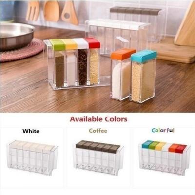 Kitchen Cooking Transparent Plastic Seasoning Jars Salt Sugar Spice Storage Rack Pot Case Sets