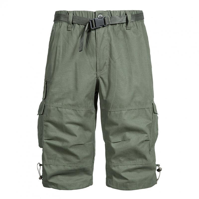Men s Summer Casual Shorts Cotton Overalls Multi Pocket Knee Shorts Sports Short Pants S зелёный