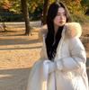 Big Fur Collar Long Down Jacket Women's 2025 Winter New Fashionable Sweet Buckle Warm White Duck Down Knee Jacket