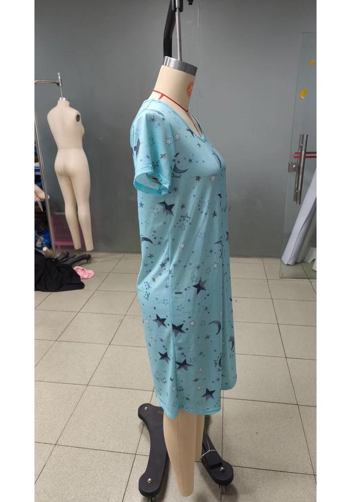 2024 Spring-Summer Casual Women's Printed Round Neck Pajama Dress