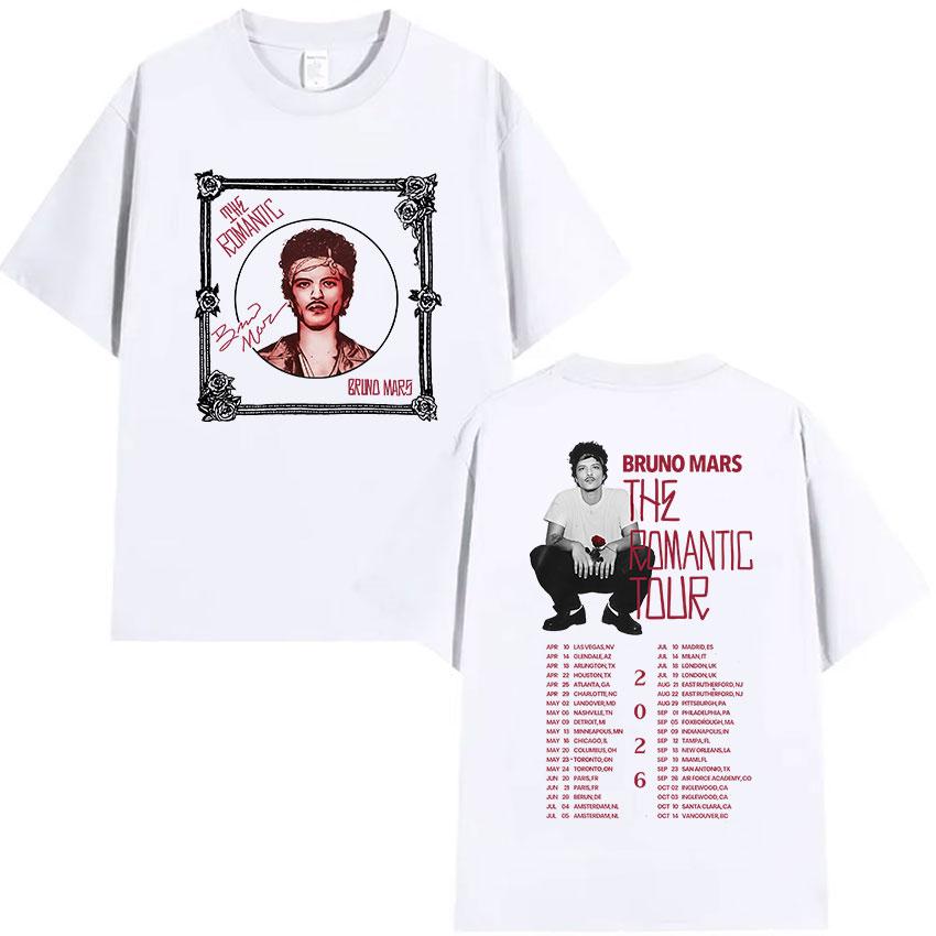 Bruno Mars The Romantic Tour 2026 Sommer Bedrucktes T-Shirt Herren Hip Hop Luxus Mode T-Shirt Y2k Retro Harajuku Baumwoll-T-Shirt