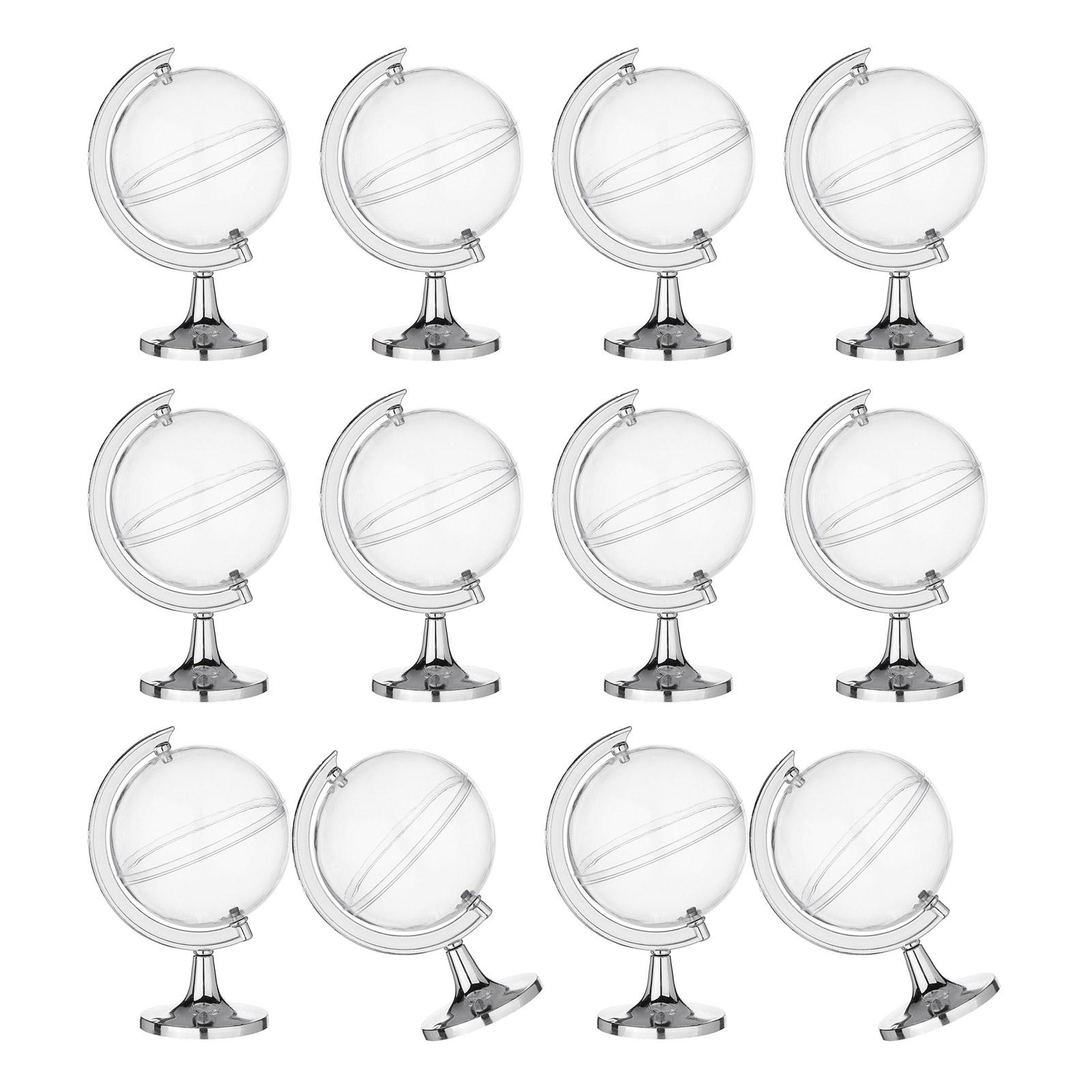 

Упаковка из 12 элегантных футляров для конфет в форме глобуса. Стильные миниатюрные держатели для конфет в форме глобуса для коллекционирования и демонстрации ювелирных изделий. серебряный
