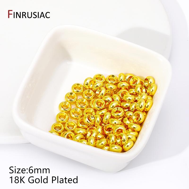 14/18K Gold Plated Smooth Round Spacer Beads,Brass Flat Loose Beads Separators For DIY Bracelet Beading Jewelry Accessories