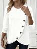 2026 European & American Solid Color Round Neck Irregular Faux Button Long Sleeve T-shirt