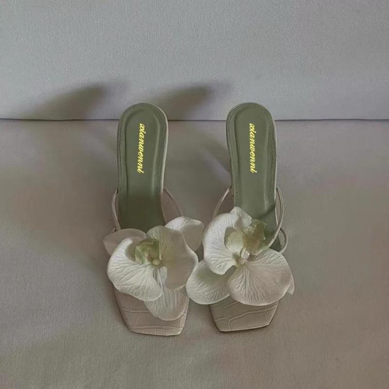 Fashion Fashion Women Heels Slippers Elegant Flower Design Women's Slippers Summer Comfortable Solid Color Beach Sandals Sandalias Mujer