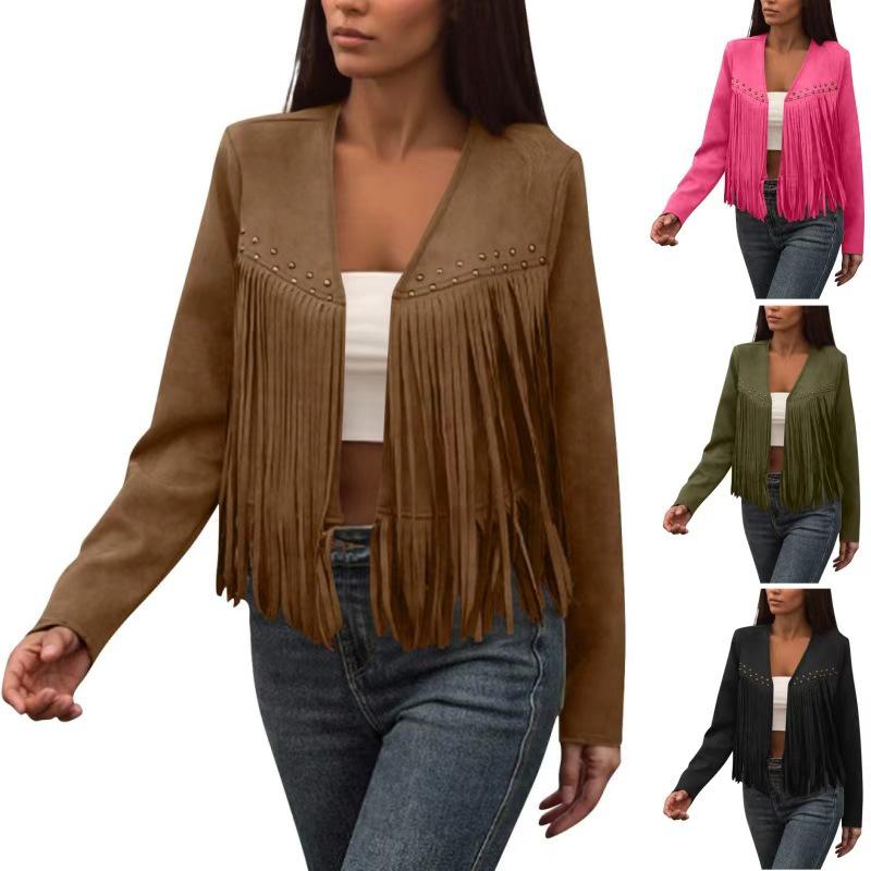 2026 Retro Ethnic Tassel Women's Cardigan Jacket - Stylish European & American E-commerce Fashion