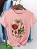 with Poppy Flower Print Breathable Fabric Shor Sleeved Round Neck T-Shirt Fashion Harajuku Kawaii T-shirt Women's Y2K Clothing