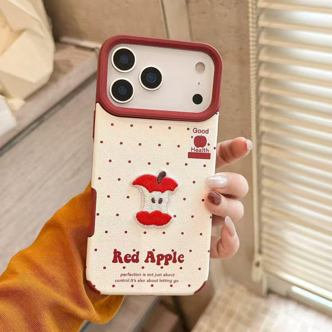 

Plaid Embroidered Red Apple-Orange Lanyard for iPhone 14/15/16/17 Pro Max - Women s Style 14plus