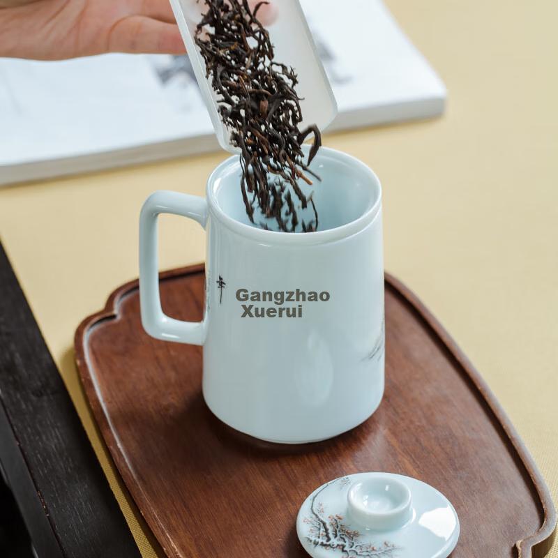 Changnan Jingdezhen Master Crafted Ceramic Mug with Lid, Tea Infuser, Office Executive Cup, Large Capacity Teacup