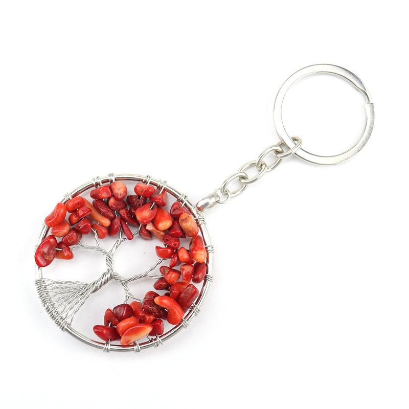 Natural Gravel Crystal Root Tree Tree Of Life Pendant Keychain Bag Pendant Keychain K04