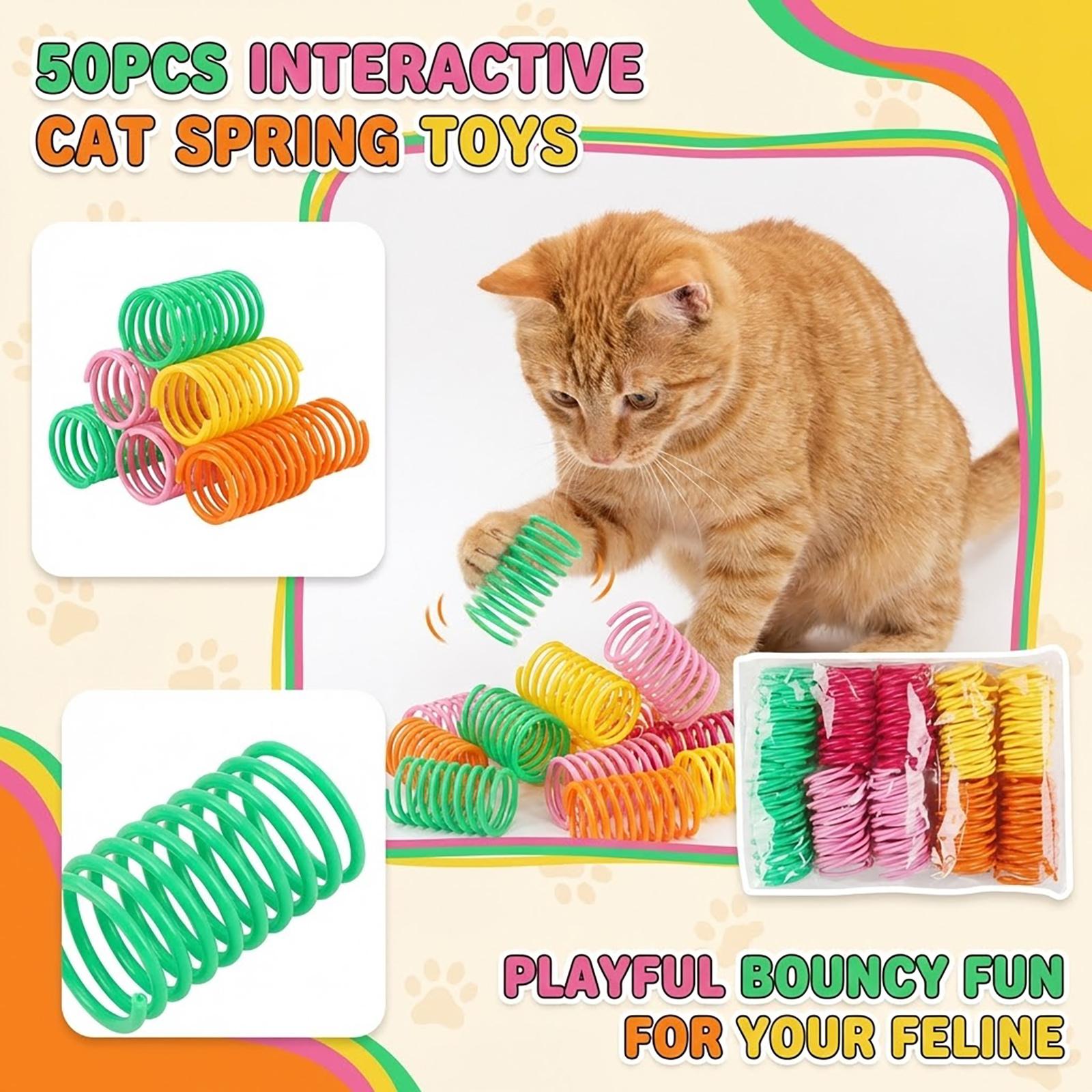 

50 Pack Colorful Plastic Cats Spring Toys - Interactive Bouncing Toys For Indoor Cats & Kittens, Random Colors One Size