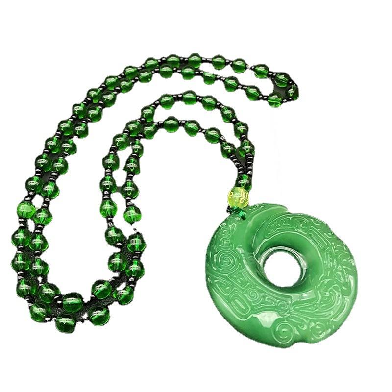 Retro Double-sided Twisting Chain Glass Men's and Women's Imitation Jade Pendant Reincarnation Necklace Fashionable