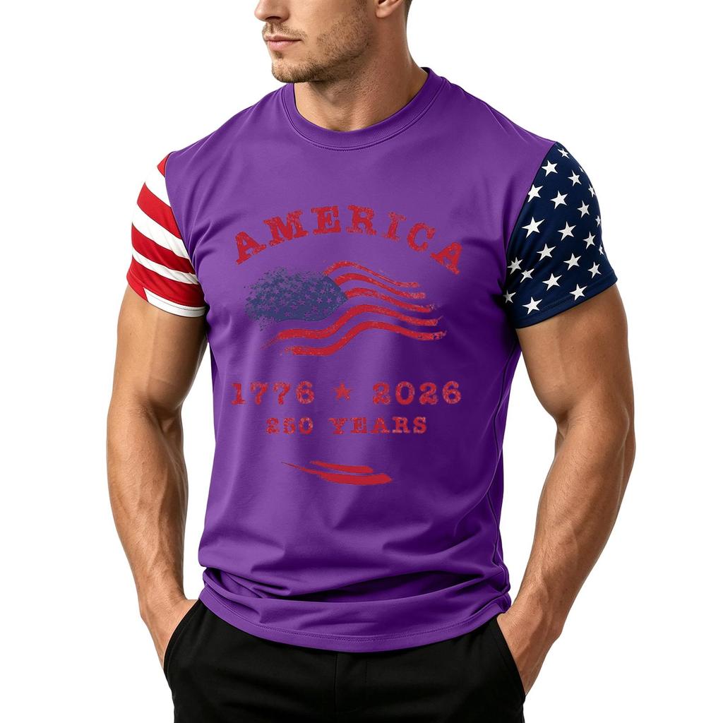 T-shirt da uomo a maniche corte con stampa bandiera Giorno dell'Indipendenza, vestibilità ampia, casual estiva, top per tutti i giorni, stile americano, maglietta grafica patriottica