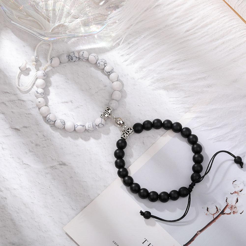 Magnet Couple Bracelets for Woman Men Romantic Heart Matching Lovers Natural Stone Beads Yoga Bracelet Valentine Gift Zircon