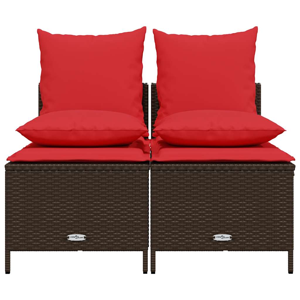 4 Piece Garden Sofa Set with Cushions Brown Poly Rattan