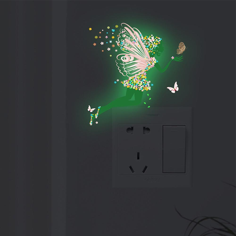Luminous Cartoon Switch Sticker Wing Girl Butterfly Glow In The Dark Decoration Sticker Kid Room Decor