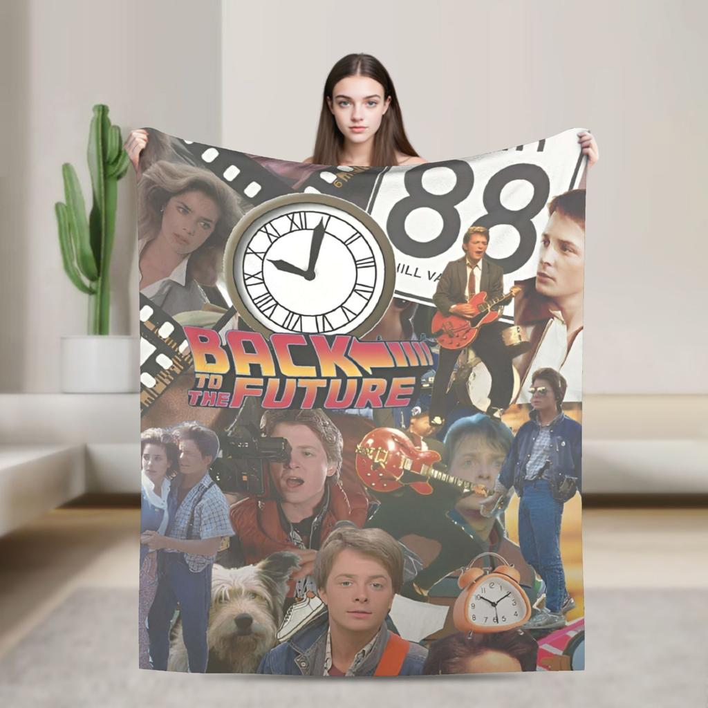 Delorean Back To the Future 80s Style Knitted Blanket Car Time Machine Flannel Throw Blankets Couch Printed Thin Multifunction