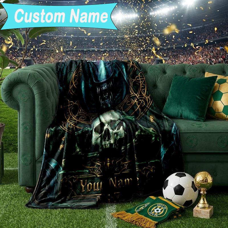 Custom Name Blanket Alien Ornate Frame Blanket Bedding Blanket for Travel, Camping, Living Rooms, Offices, Sofas, Fan Christmas gift
