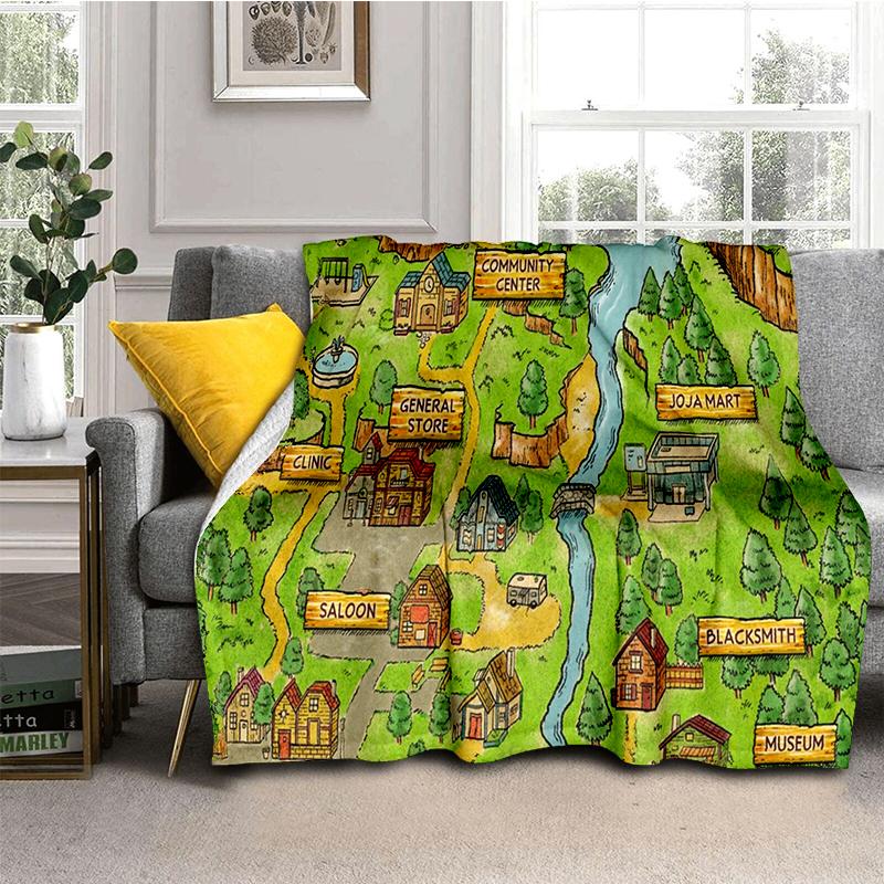 3D Stardew Valley Farm Map Game Cartoon Blanket,Soft Throw Blanket for Home Bedroom Bed Sofa Travel Picnic Cover Kids Gift