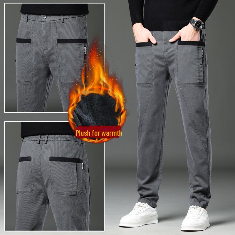 Qiuchao Men's Four-Way Stretch Casual Pants - Comfortable, Breathable, Anti-Wrinkle, and Straight Fit with Four Pockets.