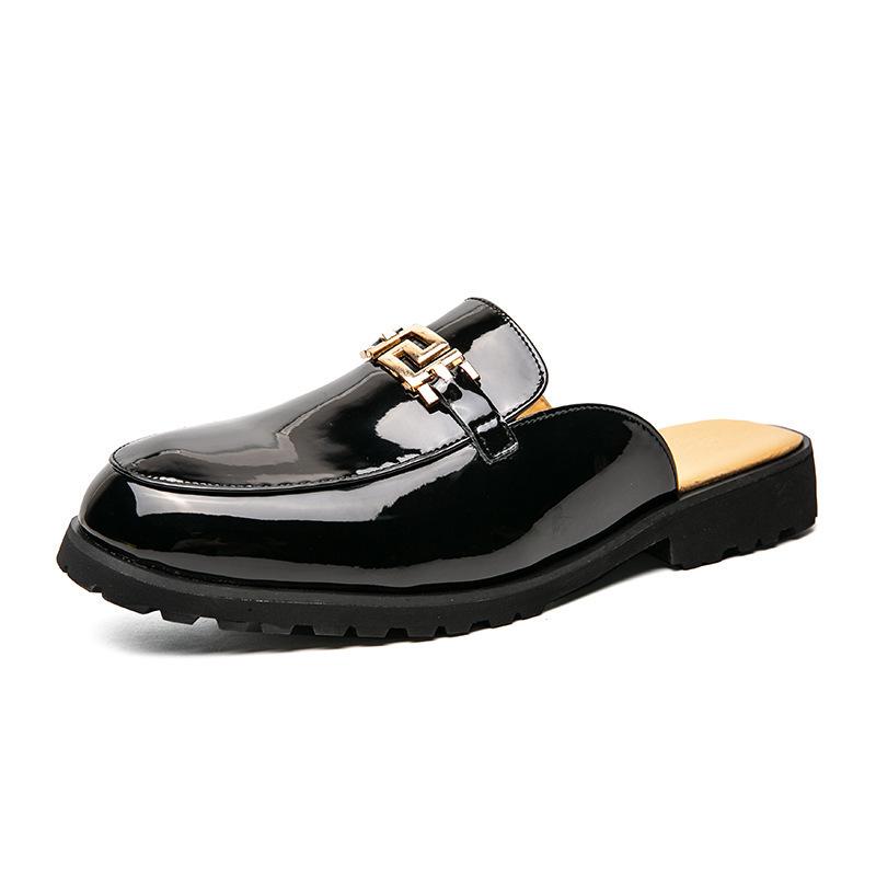 Summer new large size half-tray leather shoes for men and men without heel bag head slippers for foreign trade fashion cool slippers for men