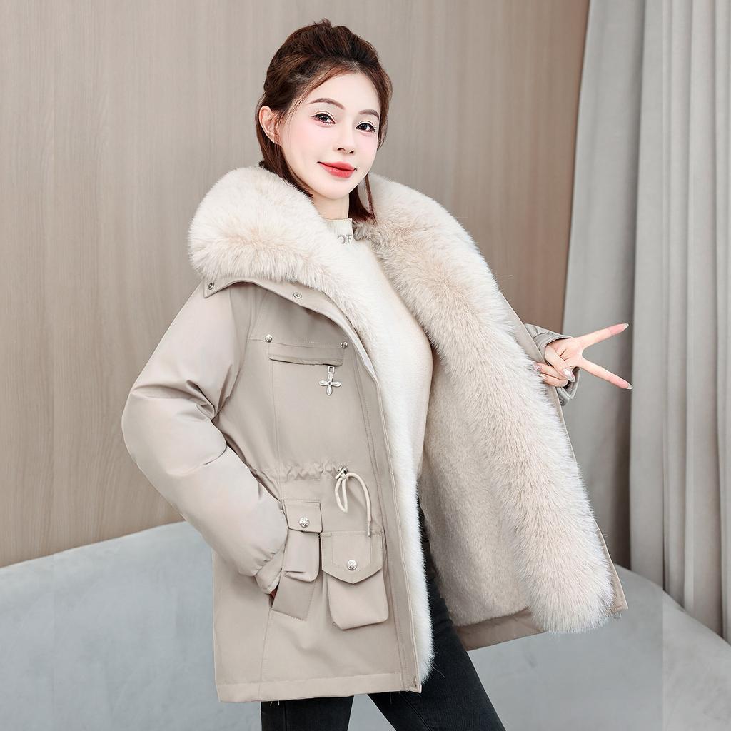 Last order short pie overcomes women's big fur collar waist plush liner tooling jacket in stock
