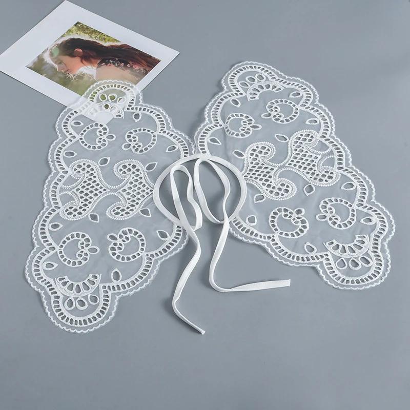 Lace Floral Fake Collar for Women Hollow Out Detachable Collar Shawl Wrap White Lapel Bowknots False Collar Necklace Scarf Cape