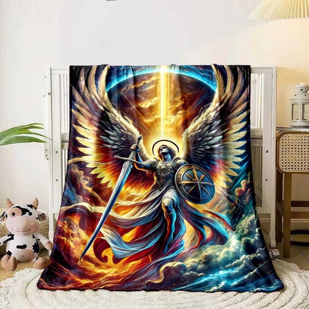 Archangel Sword Shield Bedroom Blanket for Livingroom Couch Lunch Break Soft Throw for Friend's Festival Gift