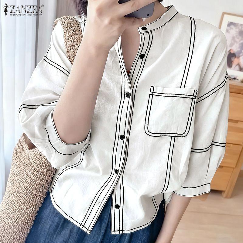 ZANZEA Women Daily Casual Round Neck Loose 3/4 Sleeve Blouse