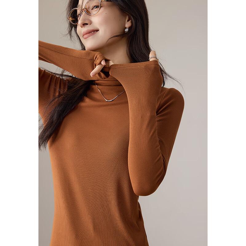 VICTORIA&VERA Women's Silk-Blend Semi-High Collar Long-Sleeve Base Layer