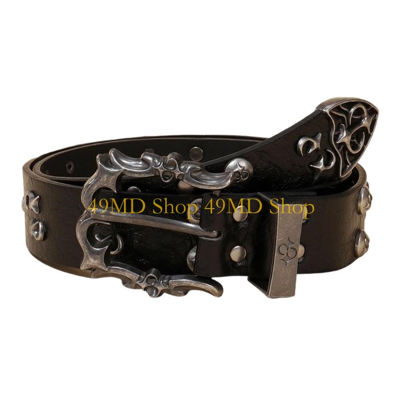 49MD Motorcycle Belt Rivets Decorated Adjustable Length 115cm Unisex Waist Belt