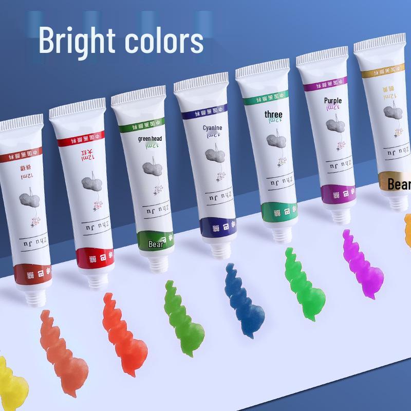 Set Pigmenți Pictură Chineză Kaba Bear: 12 Culori pentru Începători în Pictura cu Tuș - Ideal pentru Elevi de Școală Elementară și Gimnazială