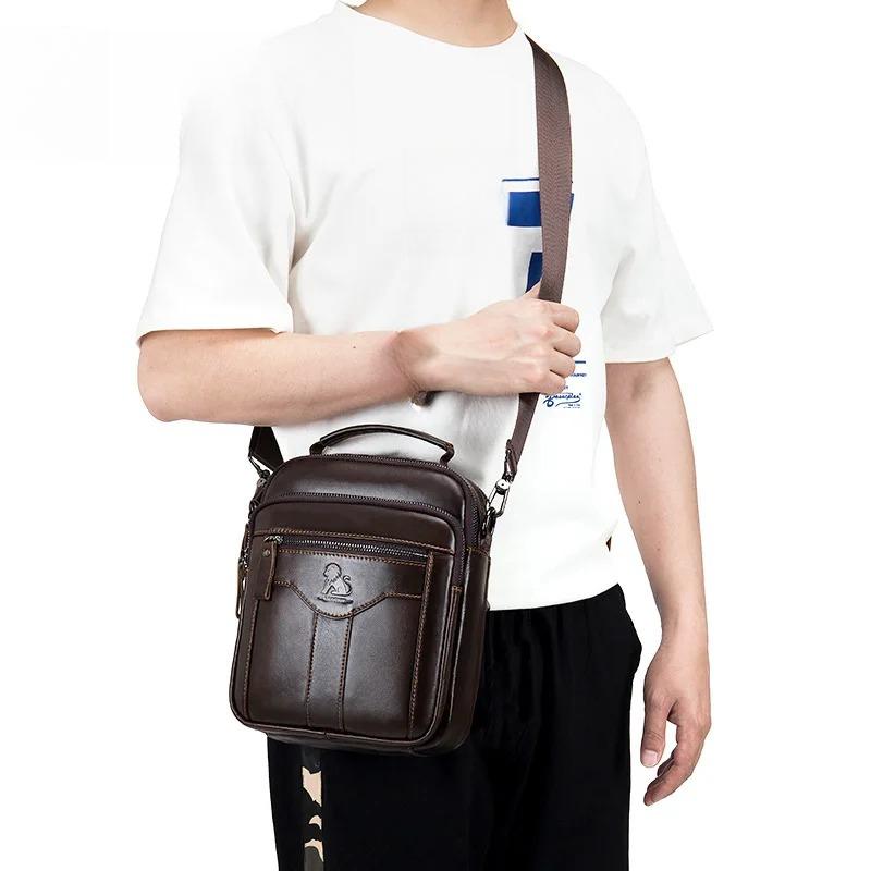 Pánská crossbody taška ze 100% pravé kůže, taška přes jedno rameno, velká kapacita, odolná proti opotřebení