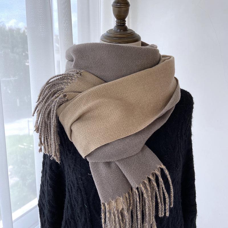 Women Winter Knitted Scarf Ladies Men Solid Double-Sided Tassel Scarve Mujer Male Foulard Wrap Shawl Unisex Imitation Cashmere