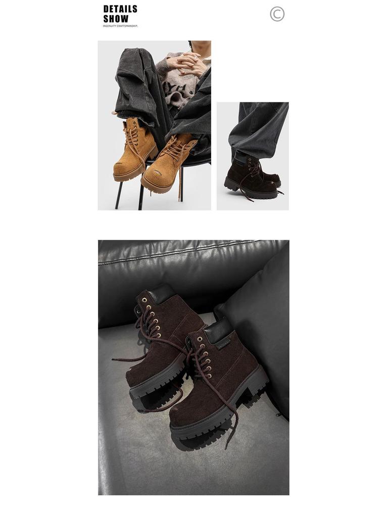 Mickey Yellow Herren Retro Motorrad-Martin-Stiefel mit dicken Sohlen und Höhenverstärkung