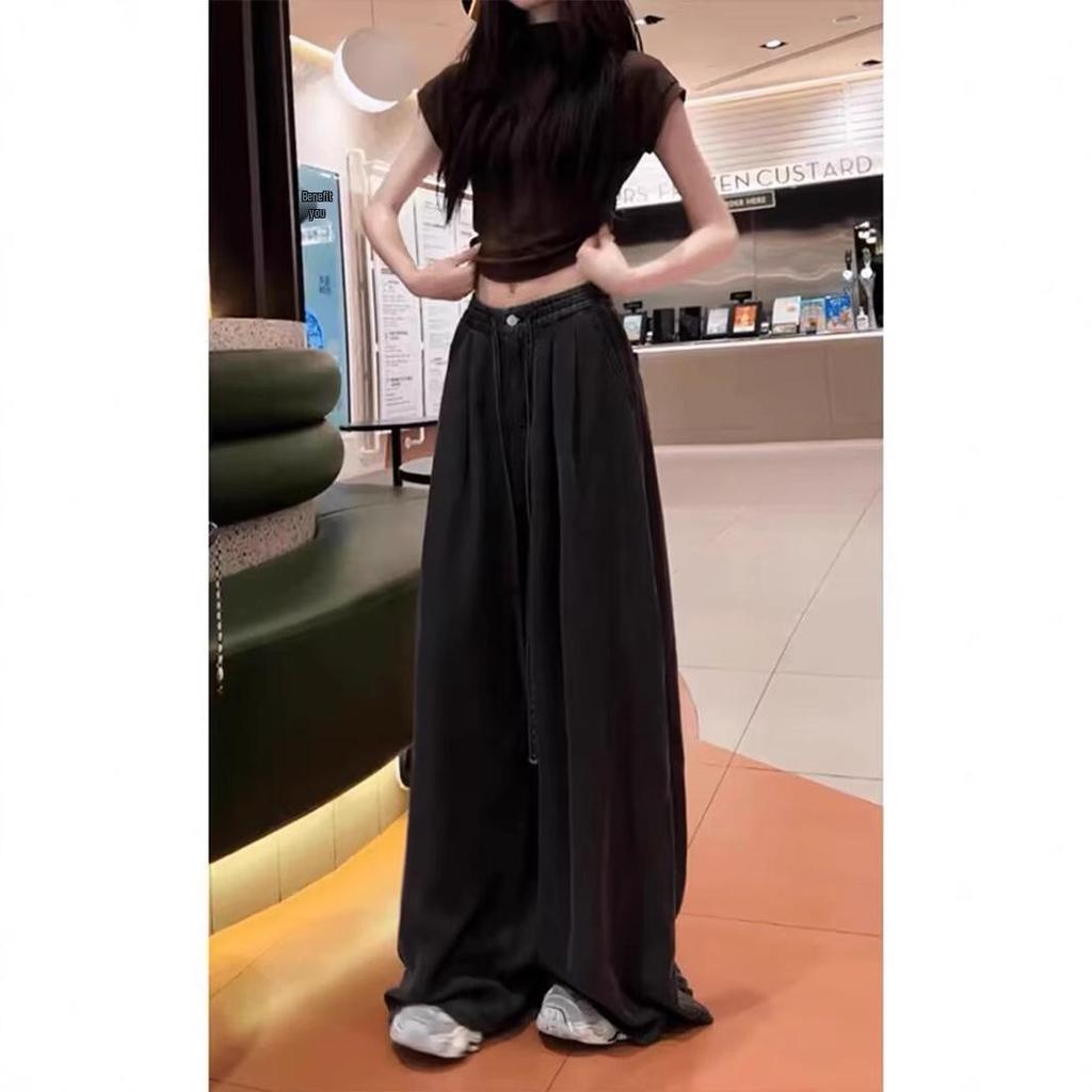 2025 Summer Women's Loose Fit Wide Leg Pants - Slimming, Versatile, Elastic Waist