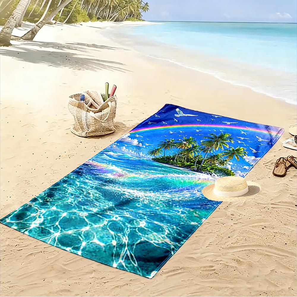Tropical Island Rainbow with Seagulls Beach towel quick-drying for travel outdoor sports jogging beach and swimming