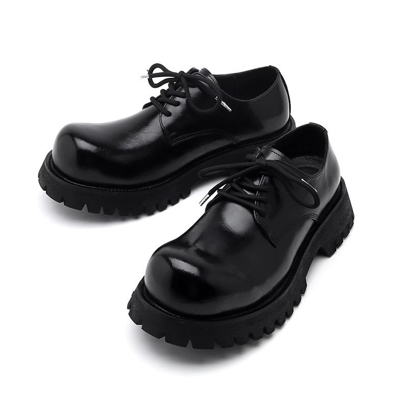 Kožené boty pánské podzimní a zimní ležérní britský styl pro mladé zvýšené derby boty platforma černé martensky 1098-R