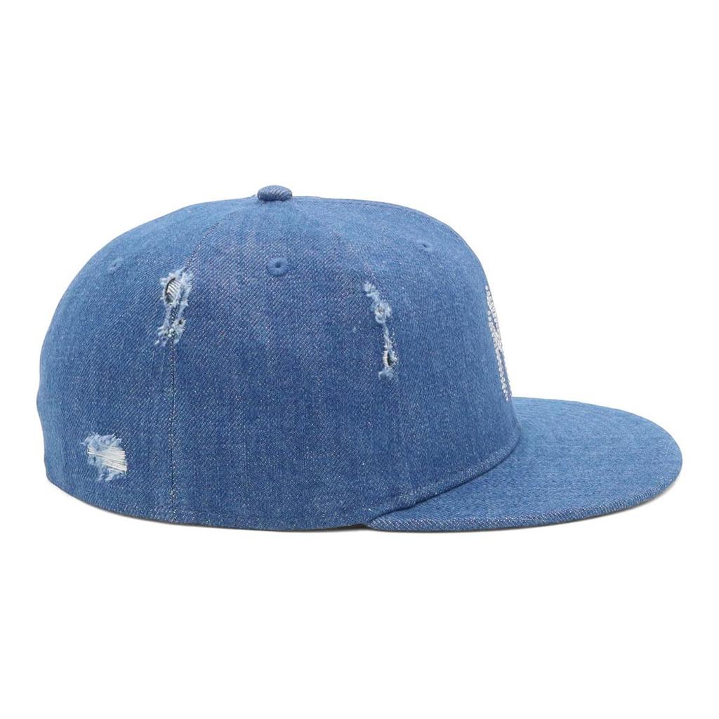 New Era 59FIFTY Rhinestone MLB York Yankees Washed Denim Cap Blue Damaged Distressed Baseball Hat Flat Brim ONSPOTZ Exclusive 15206611