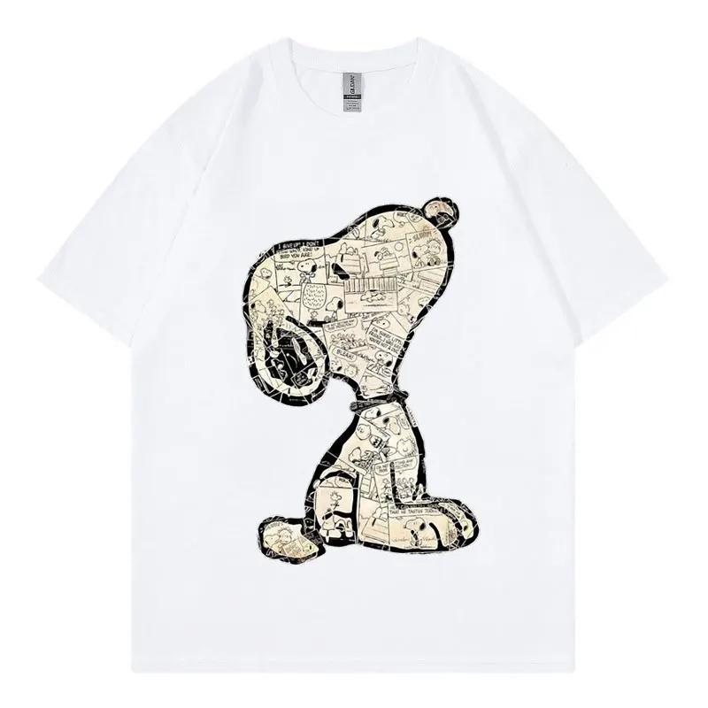 Snoopy Cartoon Anime Women Tshirt Summer Short Sleeve White 100 Cotton Unisex Tee Shirts Tops 2025 New Fashion Couple Clothing