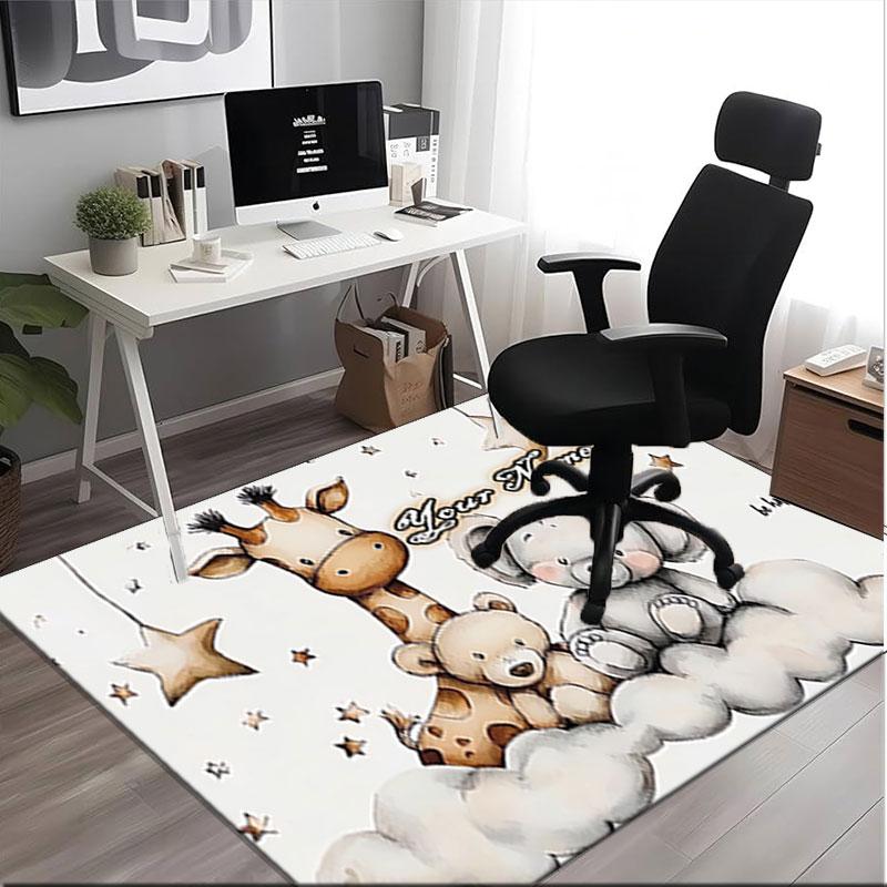 1PC Custom Name Giraffe Elephant Friends Theme Floor Mat Ideal for Living Room, Game Rooms, Office, Bedroom,Floor Mat Playful Design
