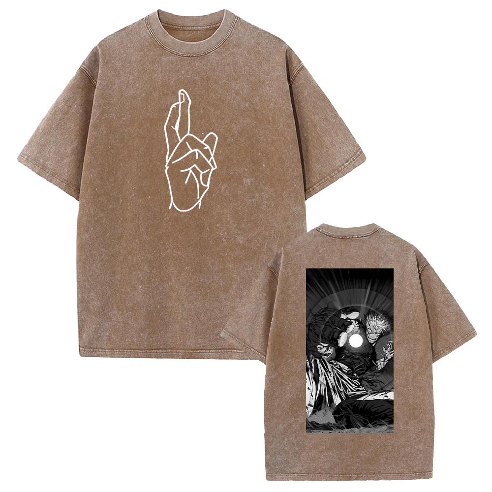 Anime Jujutsu Kaisen Gojo Satoru Printed Tee Men Women Washed Cotton T-shirts Short Sleeve Casual T Shirt Harajuku Retro Tshirt