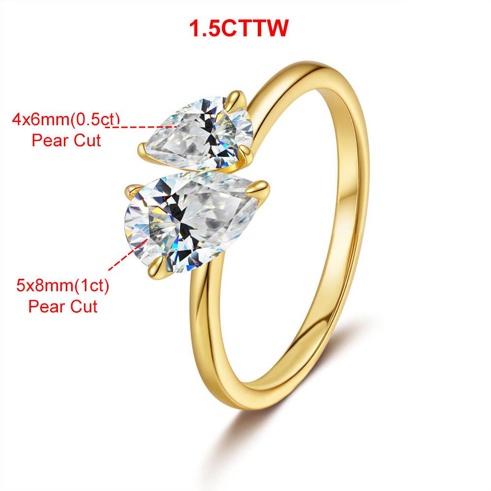1.5cttw Double Pear Cut Moissanite Diamond Ring for Women Two Stone Toi Et Moi Wedding Bands 925 Silver Gold Plated Jewelry